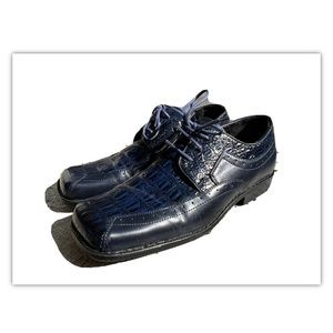 Bolano Mens Formal Tuxedo Wedding Dress Shoe Lace Up Croco Cap Toe Navy